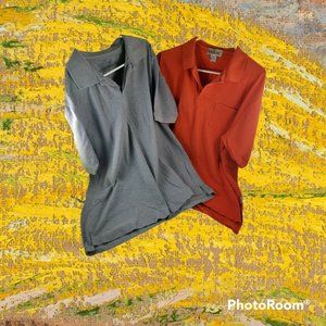 Lot of 2 Mens Polo Shirt Orange Benchline Gray Faded Glory 100% Cotton Medium